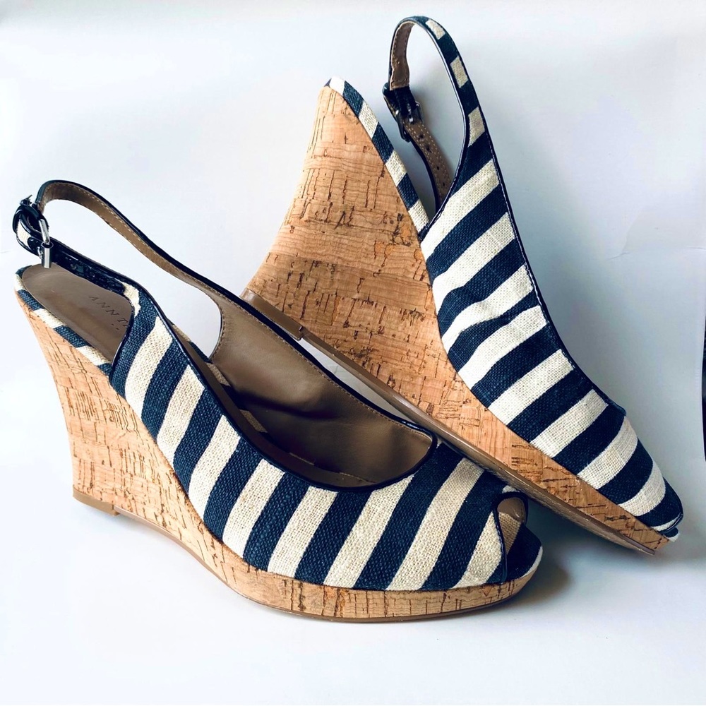 ANN TAYLOR Nautical Stripe Wedge Sandals